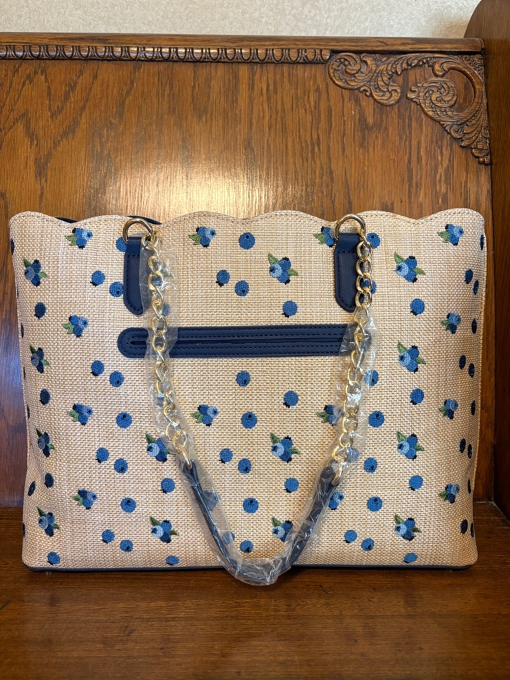 NWT-Betsey Johnson-Blueberry🫐Embroidered-Large XO Tote-Woven Straw-Natural-$118 - Picture 7 of 16